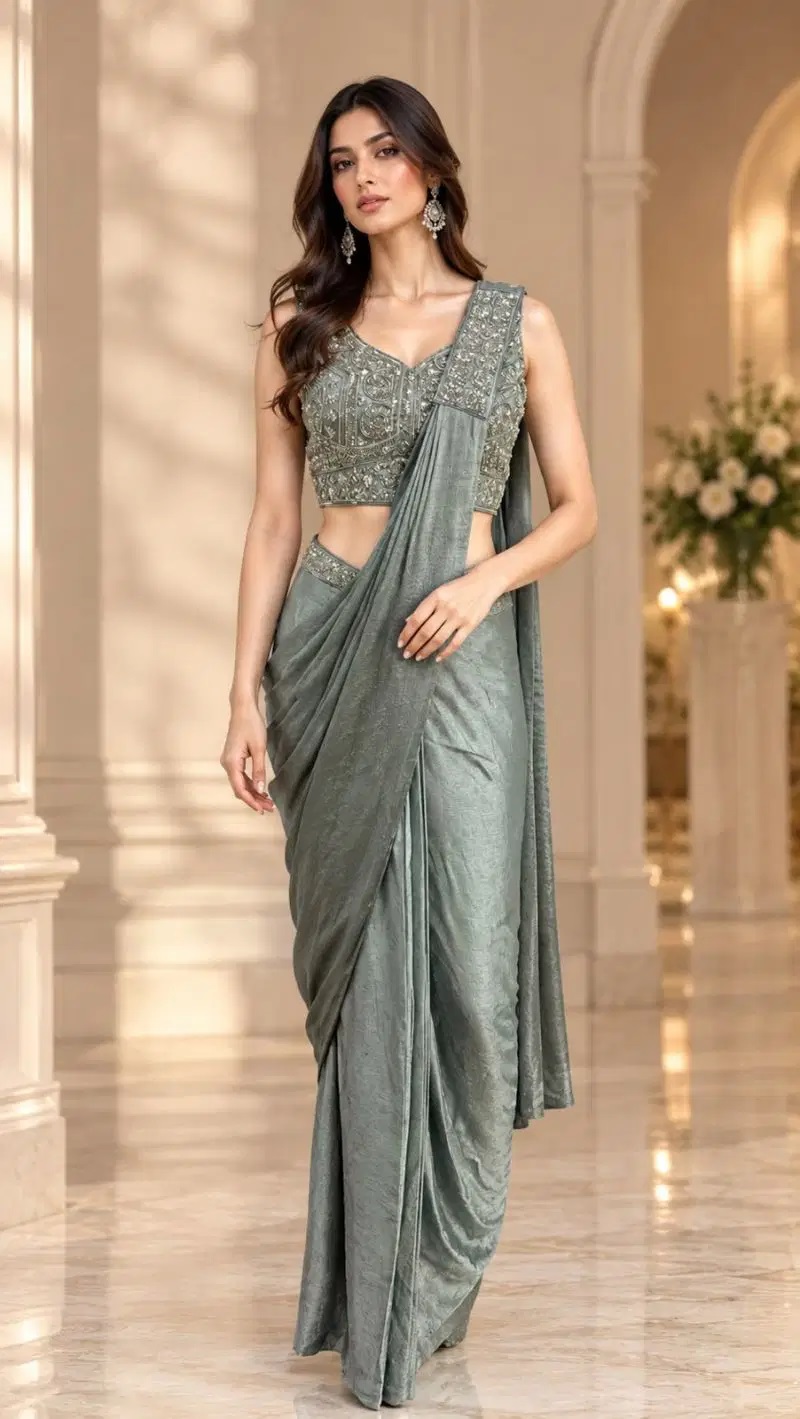 Amoha A 517 Beads Work Ready To Wear Saree Collection