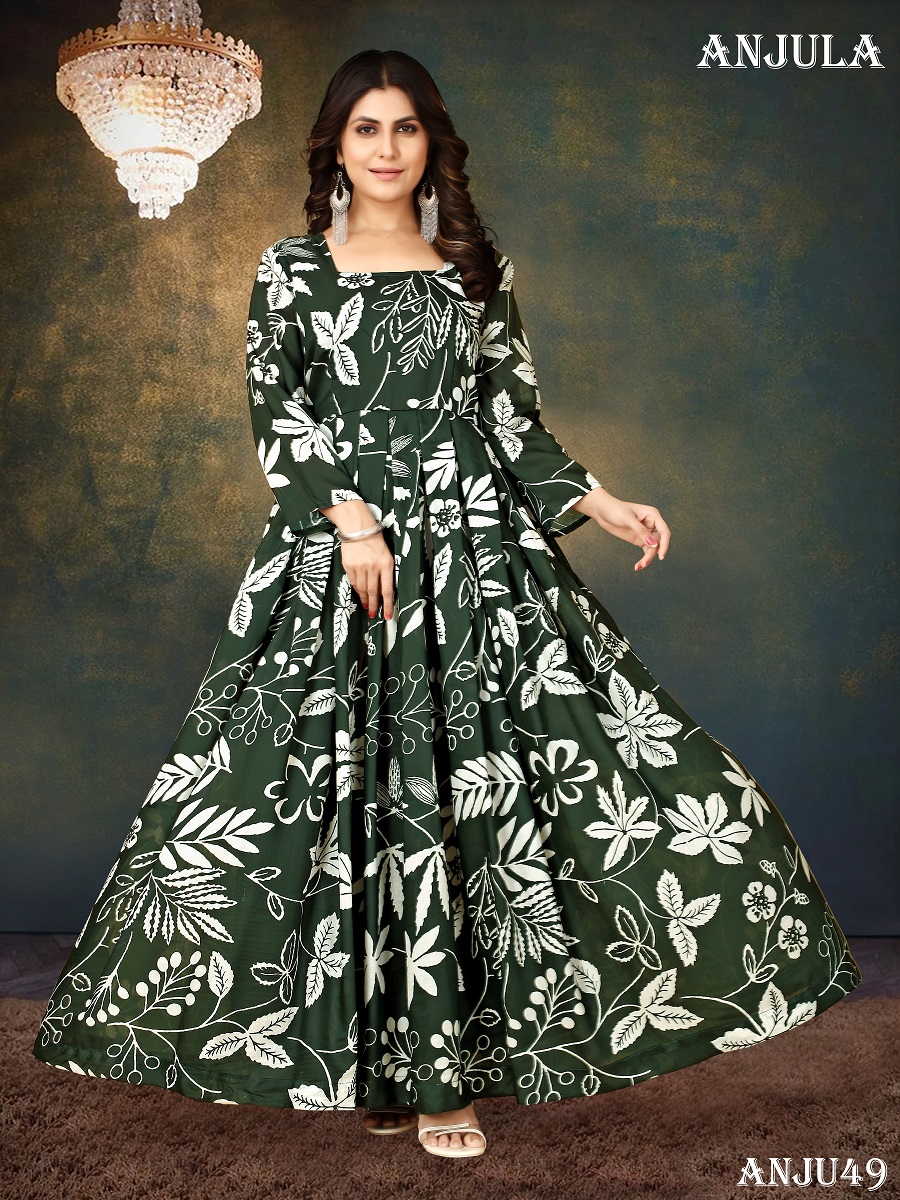 Embroidered KAJAL STYLE RAYON FOIL PRINT WITH FANCY EMBROIDERY WORK LONG  GOWN, 3/4th Sleeves at Rs 599 in Surat