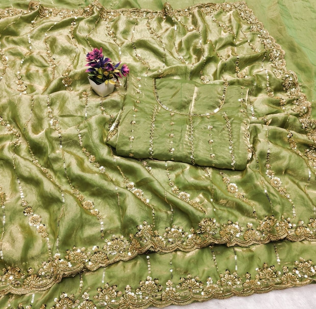 Vt 6071 T Space Silk Original Gold Beeds Worked Designer Saree Collection