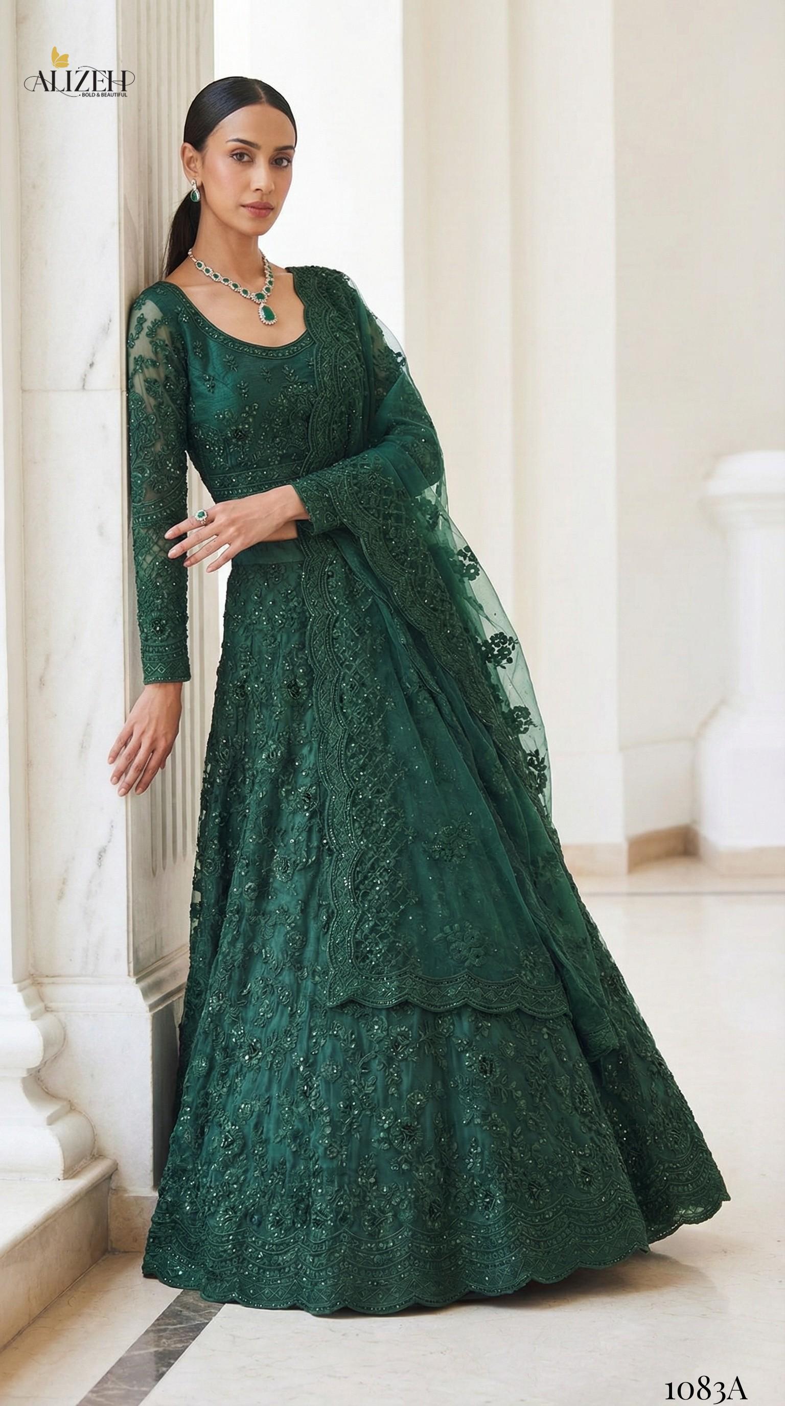 Alizeh Bridal Heritage Colours 1083 Net Designer Lehenga Choli Collection