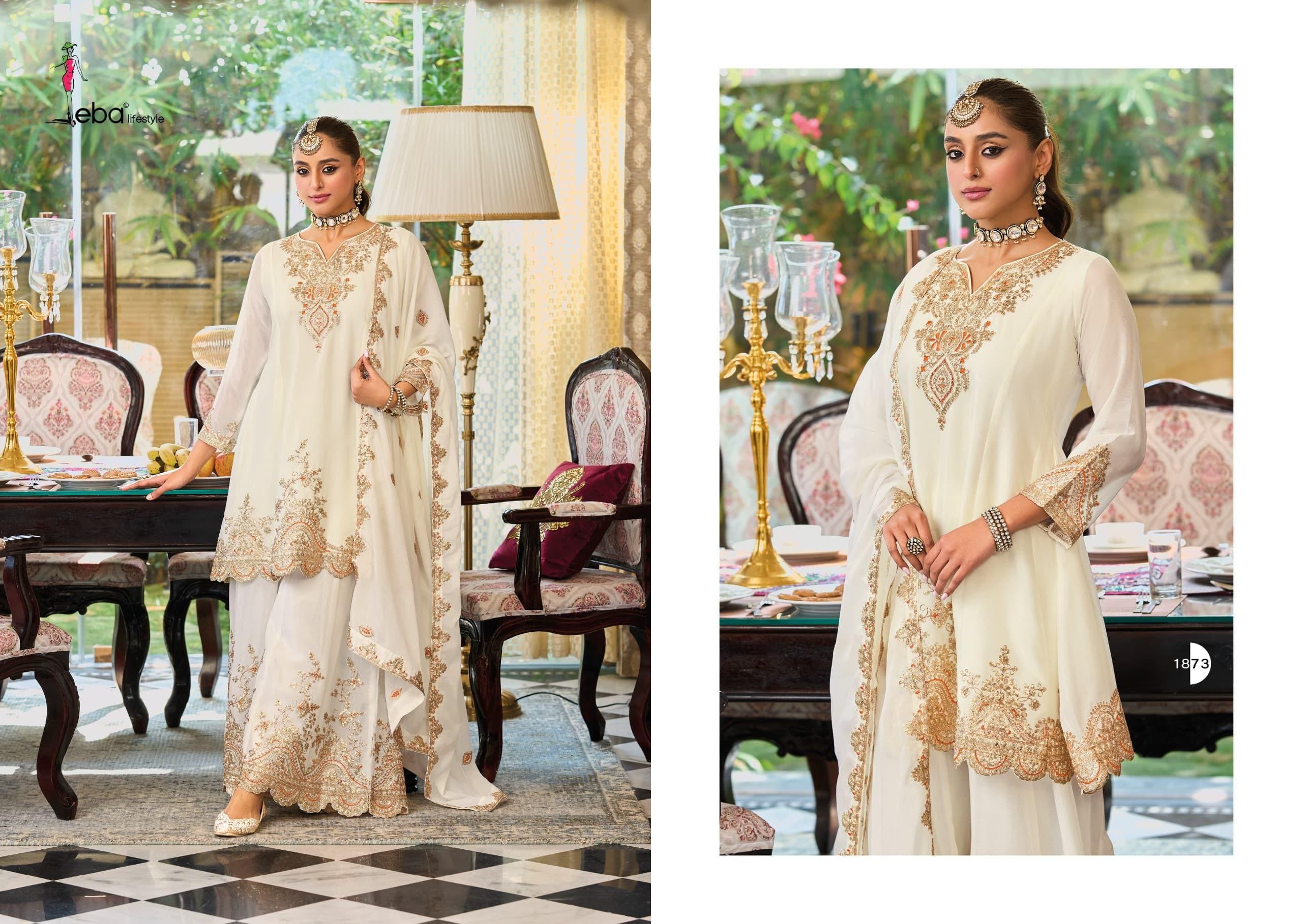 Eba Kalista Black And White Chinon Embroidery Readymade Suits Collection