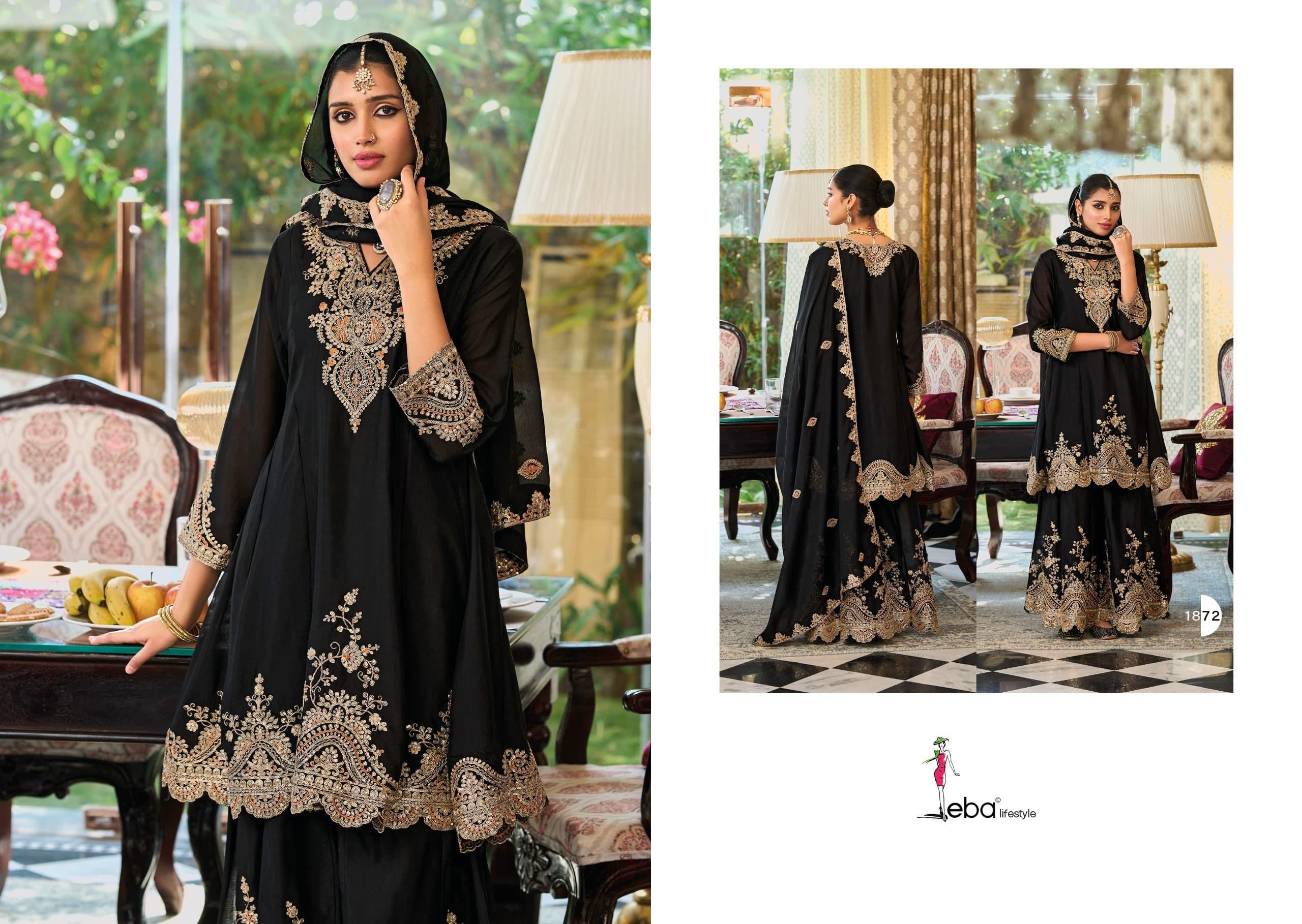 Eba Kalista Black And White Chinon Embroidery Readymade Suits Collection
