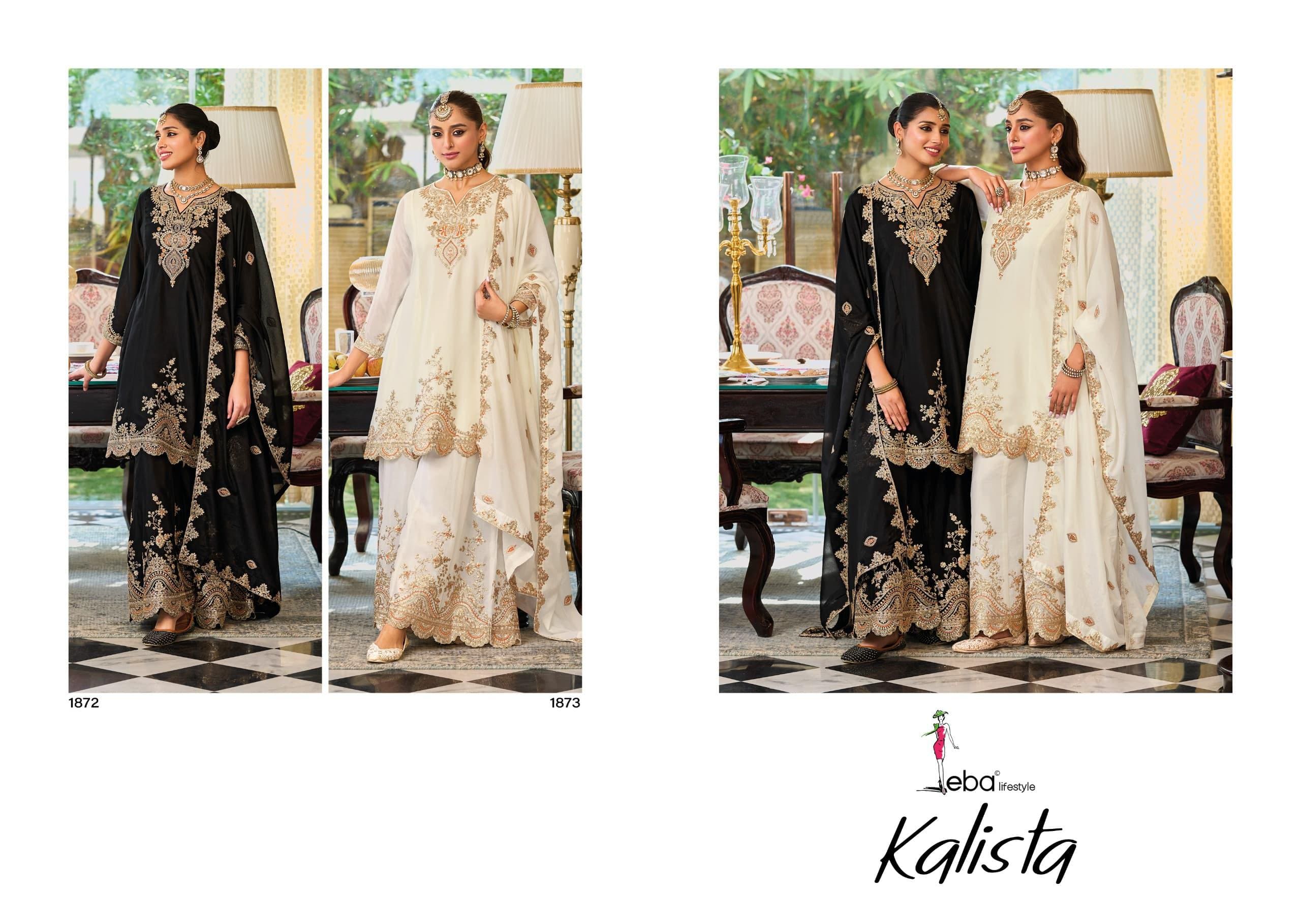 Eba Kalista Black And White Chinon Embroidery Readymade Suits Collection